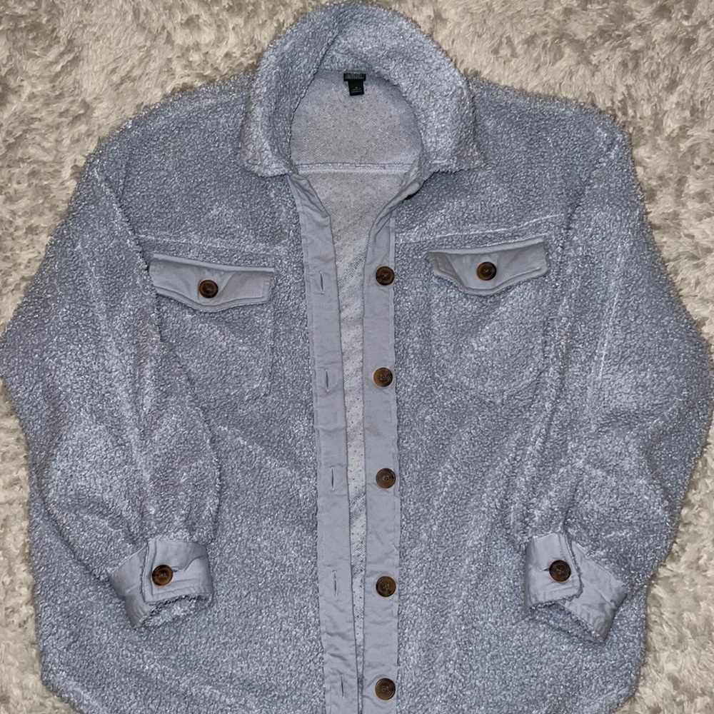 Fuzzy blue Sherpa button down